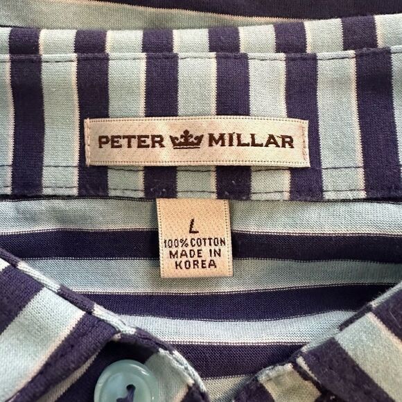 Peter Millar Sky Blue / Navy Striped Short Sleeve Crown Golf Polo Size Large - Picture 2 of 8